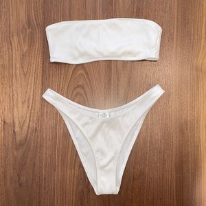 Forever 21 White Ribbed Bandeau Bikini Top Bottom